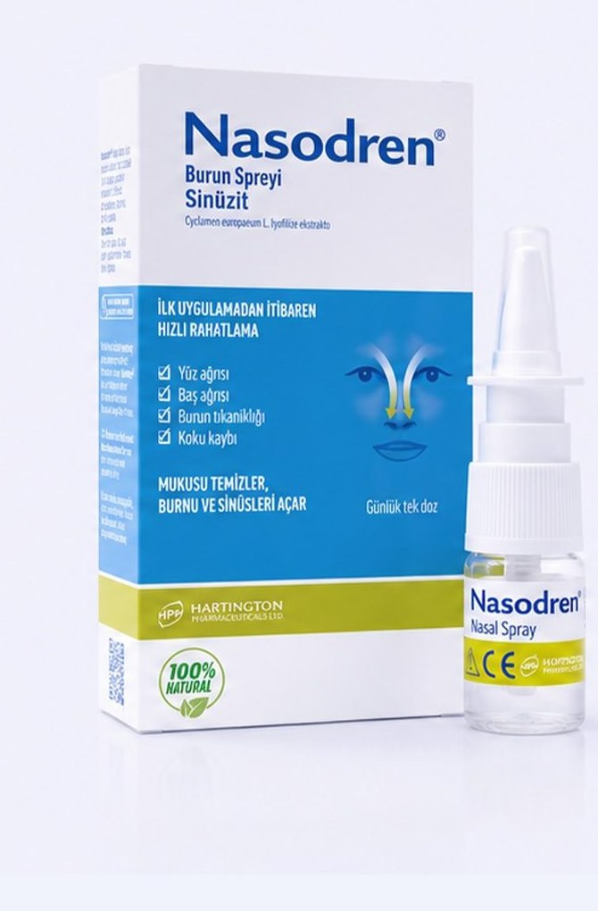 Nasodren burun spreyi ambalajı ve şişesi